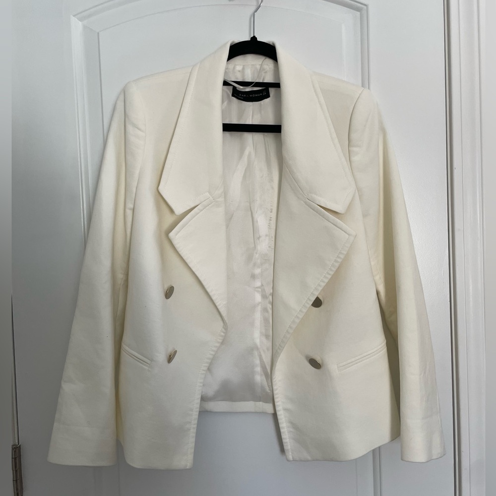 Zara Cream Double-Breasted Blazer